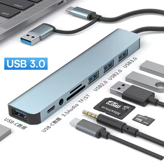 8-in-1 USB 3.0 HUB (Multi-Port USB-C, Card Readers, and Audio Jack)